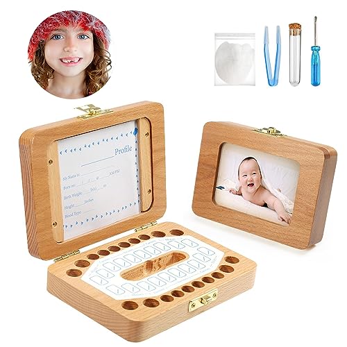 LEADSTAR Zahndose Holz, Bilderrahmen Zahnbox, Milchzahndose Mädchen/Jungen, Milchzähne Box Nabelschnur Zahndöschen, Baby Kinder Geschenk Souvenir Aufbewahrungsbox - 5 Zubehör von LEADSTAR