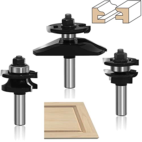 LEATBUY 1,27 cm Schaft-Oberfräsen-Set, 3-teilig, rund, erhöhte Paneel, Schranktürschiene und Stilfräser, Holzbearbeitung, Hartmetall-Nut-Fräswerkzeug (1/2 Doppel) von LEATBUY-TECH