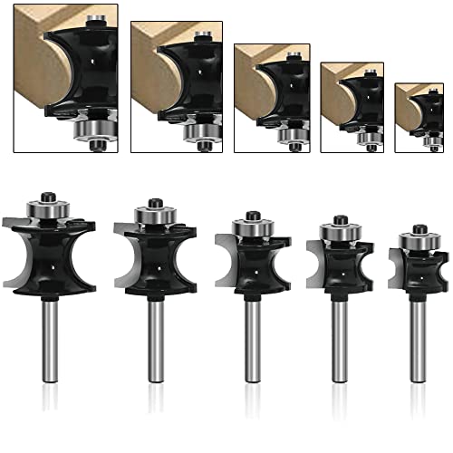 Leatbuy 1/4-Zoll-Schaft Bullnose Router Bit Set, 5 Stück, Radius halbrunde Kugellager, Holzfräser, Bohrwerkzeug für Tür, Tisch, Schrank, Regal (1/4 halbrund) von LEATBUY-TECH