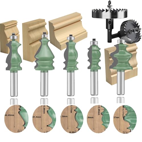 Leatbuy 1/4-Zoll-Schaft Tür- und Schubladenfräser-Set, 5-teilig, Holzbearbeitung, Fräser-Werkzeuge, Hartmetall-CNC-Fräser-Werkzeug (YZ04) von LEATBUY-TECH