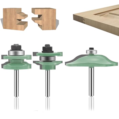 Leatbuy YZ03 Fräser-Set, 1/4-Zoll-Schaft für Tür und Schublade, 3 Stück, Holzbearbeitung, Fräser-Werkzeuge, Hartmetall-CNC-Fräser-Werkzeug von LEATBUY-TECH
