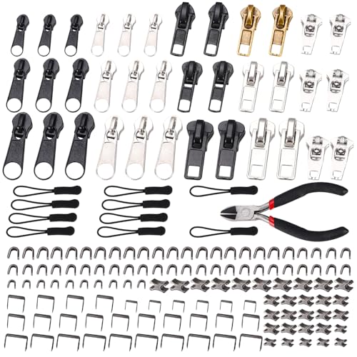 165 Stück Reißverschluss Reparatur Set, Reisverschluss-Fix-Kit, Reisverschlußzipper Set, Reißverschluss Zieher, Ersatz Zipper für Reißverschluss für Reparieren Jacke/Jeans/Tasche (4 Größen: #3/4/5/8) von LEAZZLE