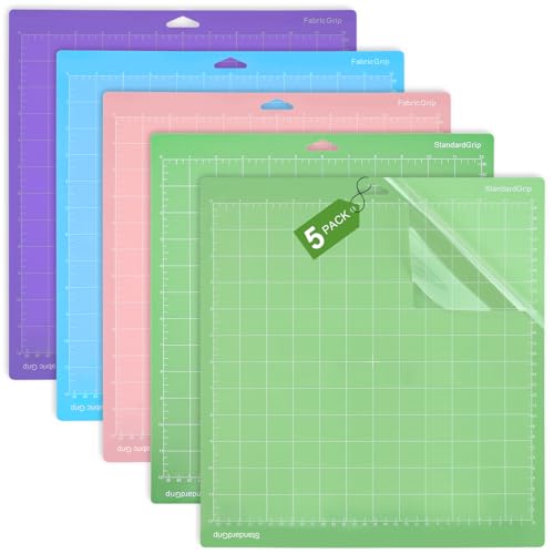 LEAZZLE 5 Stück 12 x 12 Schneidematte Set fur Cricut Maker 3/Air/Air 2/Explore 3, Cricut Schneidematte mit 4 Verschiedenen Klebern, Cricut Matte mit Staubdichtem Film fur Nähen Quilten (30,5 x 30,5CM) von LEAZZLE