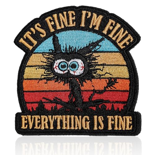 Aufnäher mit Aufschrift "It's Fine I'm Fine Everything is Fine Cat Moral", lustiger Klettverschluss, bestickt, für Rucksäcke, Hundegeschirr, Armee-Westen, Jacken, Jeans, Hüte, Helme von LEBEIGHT