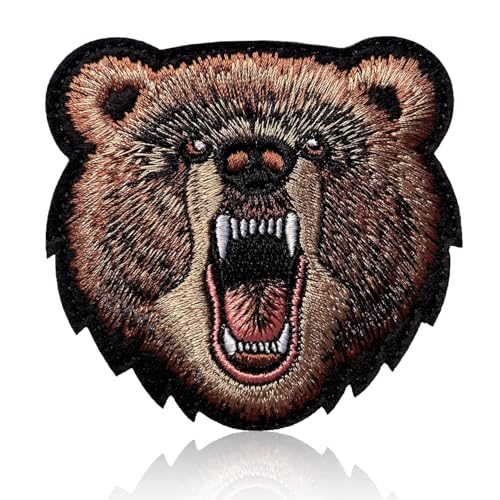 Lustiger Aufnäher mit Klettverschluss, bestickt, brüllender Grizzlybär, 8 x 7,6 cm, niedliches Tier, DIY, Meme, taktische Klett-Patches für Rucksäcke, Hundegeschirr, Armee-Westen, Jacken, Jeans, Hüte, von LEBEIGHT