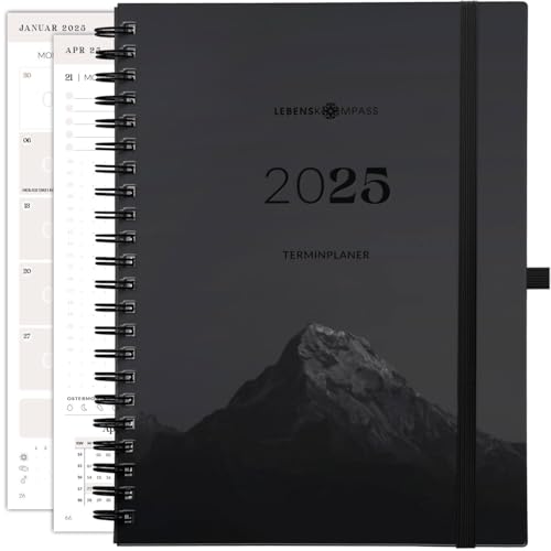 Lebenskompass Ringbuch Kalender 2025 Buchkalender A5 "BERG" - Schöner Wochenkalender & Terminplaner 2025 - stabiles Hardcover - Taschenkalender 2025 - Buchkalender A5 + Viele Extras von LEBENSKOMPASS