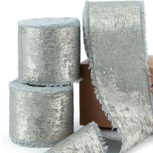 3 Roll Geschenkband Handgefertigtes Fransen Chiffonband Vintage Band Set Textilband für Hochzeitseinladungen Brautsträuße Geschenkverpackungen Heimwerkerarbeite Schleifenherstellung (Grau) von LEBKFT