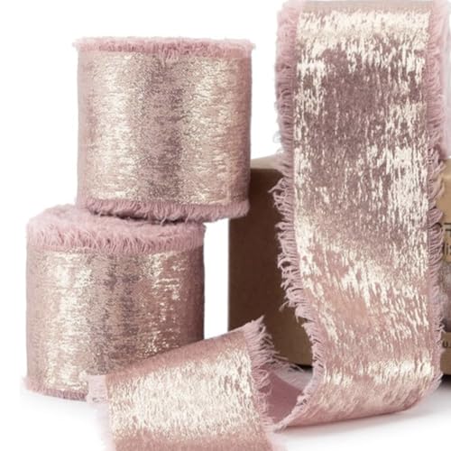 3 Roll Geschenkband Handgefertigtes Fransen Chiffonband Vintage Band Set Textilband für Hochzeitseinladungen Brautsträuße Geschenkverpackungen Heimwerkerarbeite Schleifenherstellung (Rosa) von LEBKFT