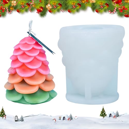 3D Weihnachtsbaum Kerze Form Halloween Simulation Weihnachtsbaum Silikonformen Weihnachten Herz formen Epoxidharz Schimmel für Kuchen Backen Party DIY Handwerk Tischdekorationen (Blütenblatt) von LEBKFT