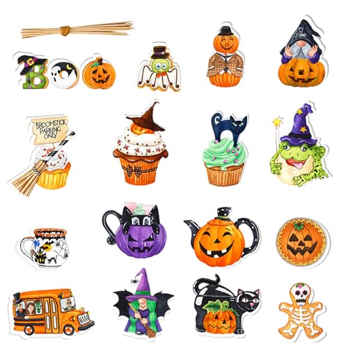 64 Stück Halloween-Cupcake-Topper, Halloween-Cocktail-Picker, Kürbis-Lebensmittel-Picker, Halloween-Zahnstocher für Vorspeisen Getränkerührer Horror-Party-Dekorationszubehör Obstgabelstäbchen von LEBKFT