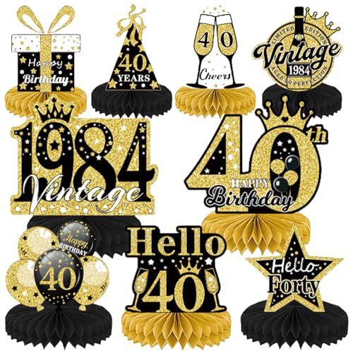 9 Stück Schwarz Gold Geburtstag Dekoration Honeycomb Centerpieces Papier Waben Prost bis Party Tischdekorationen Liefert Gefälligkeiten für Männer Frauen Geburtstagsparty Zubehör (40) von LEBKFT