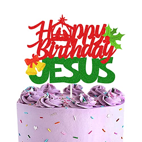 Happy Birthday Jesus Cake Topper, Rot & Grün - Glockenschild Merry Christmas Party Kuchen Dekoration - Christian Believers Party Kuchen Dekorationen Supplies von LECAKTO