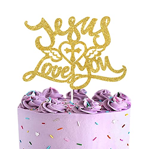 Jesus Loves You Cake Topper, Gold Glitter – Jesus is Reason for The Season Cake Decor, First Communions Cake Picks – Jesus Bless You Cake Decor von LECAKTO