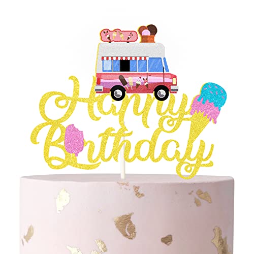 LECAKTO Eiscreme Geburtstag Kuchen Topper, Sommer Eis Happy Birthday Kuchen Dekor, Sommer Geburtstag Party Supplies von LECAKTO