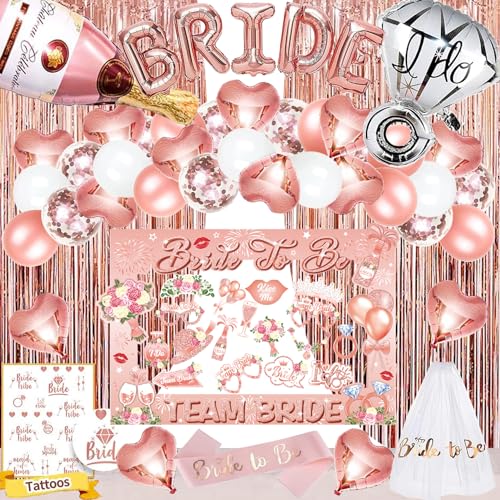 Bride to Be Deko Rosegold, Junggesellenabschied Frauen, Bride to Be Foto-Requisiten Schärpe Schleier, JGA Party Dekoration Folienballons von LECONCES