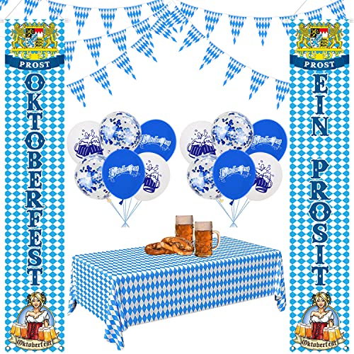 Oktoberfest Deko Set Bayerisches Bierfest Dekoration, Bierfest Willkommen Veranda Zeichen 10m Wimpel Banner Girlande 12 Luftballons, Oktoberfest Thema Party für Zubehör Indoor und Outdoor Dekoration von LECONCES