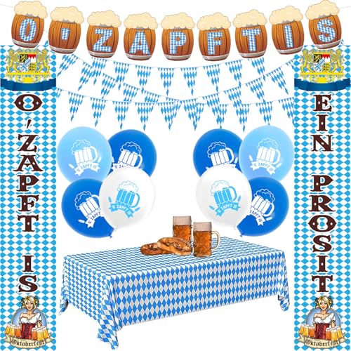 Oktoberfest Deko Set Bayerisches Bierfest Dekoration, Bierfest Willkommen Veranda Zeichen O’ZAPFT IS Girlande 9 Luftballons, Oktoberfest Thema Party für Zubehör Indoor und Outdoor Dekoration von LECONCES