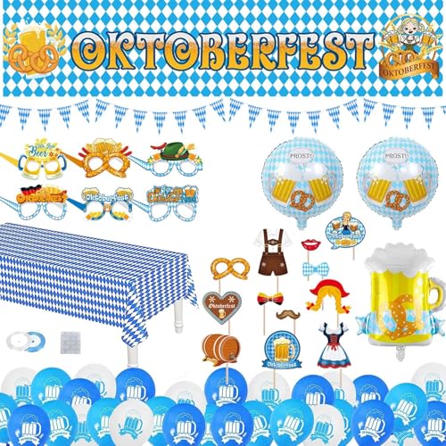 Oktoberfest Deko Set Bayrische Deko-XXL Oktoberfest Deko Banner Oktoberfest Tischdecke 10m Bierfest Wimpel Oktoberfest Partybrille Oktoberfest Foto Requisiten Oktoberfest Luftballons Dekoration von LECONCES