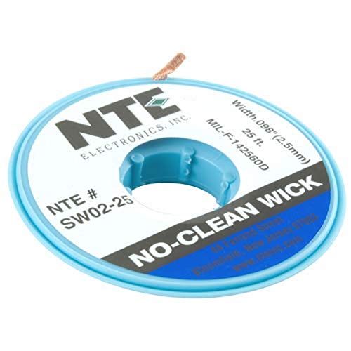 NTE Electronics SW02-25 No-Clean Lötdocht, 4 Blau, 0,098 Zoll Breite, 63,5 cm Länge von LED Group Buy