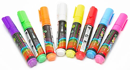 LED-Highlights 8 er Set Neon Stifte Bunt, Marker fluoreszierend 8 mm für LED Werbetafel, Schreibtafel, Leuchttafel, Kreidestift Whiteboard von LED-Highlights