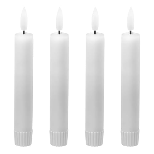 LED Universum - 4er Set LED Echtwachs Stabkerzen weiß 15cm warmweiß für 1 x AAA je Kerze (nicht enthalten) Tischdekoration für Hochzeit, Weihnachten, Feste, Partys (weiß 15cm - 4er Set) von LED Universum