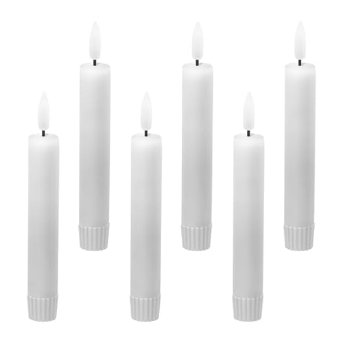 LED Universum - 6er Set LED Echtwachs Stabkerzen weiß 15cm warmweiß für 1 x AAA je Kerze (nicht enthalten) Tischdekoration für Hochzeit, Weihnachten, Feste, Partys (weiß 15cm - 6er Set) von LED Universum