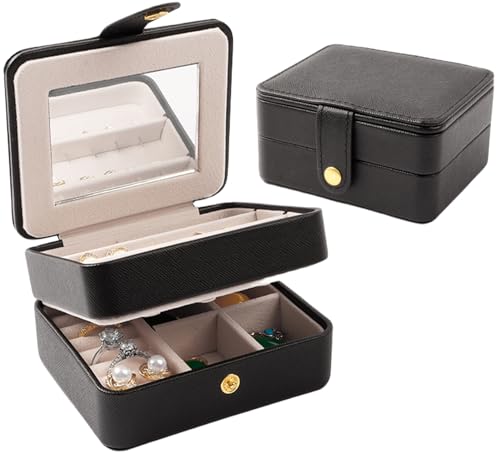 LEDAOU Reise Schmuckkästchen Fall für Frauen Mode, PU Leder kleine Schmuck Box, Trendy Reise tragbare Schmuck für Ring, Anhänger, Ohrring, Halskette, Schmuck Organizer Aufbewahrungskoffer, Geschenke von LEDAOU