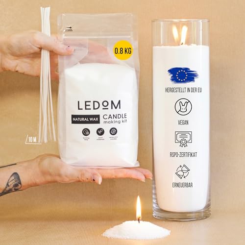 LEDOM Kerzensand mit 10 Dochten Set 0,8kg | Kerzen sand perlenkerzen Pearled candle powder wax set | Wachsperlen wachsgranulat für kerzen granulat 0,8kg | Sandkerzen | Wachsgranulat 0,8kg von LEDOM