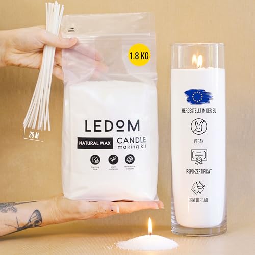 LEDOM Kerzensand mit 20 Dochten Set 1,8kg | Kerzen sand perlenkerzen Pearled candle powder wax set | Wachsperlen wachsgranulat für kerzen granulat 1,8kg | Sandkerzen | Wachsgranulat 1,8kg von LEDOM