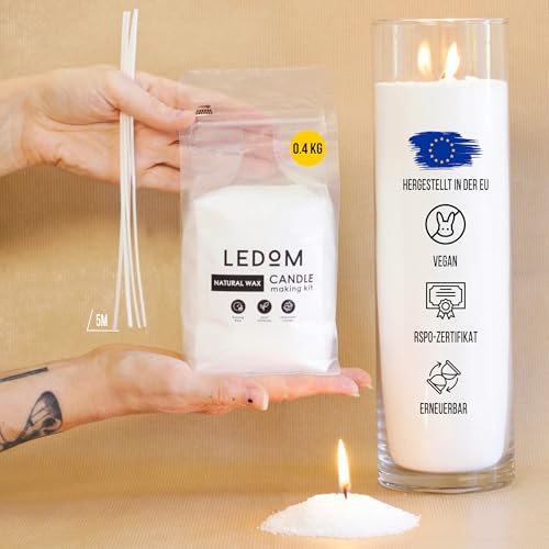 LEDOM Kerzensand mit 5 Dochten Set 0,4kg | Kerzen sand perlenkerzen Pearled candle powder wax set | Wachsperlen wachsgranulat für kerzen granulat 0,4kg | Sandkerzen | Wachsgranulat 0,4kg von LEDOM