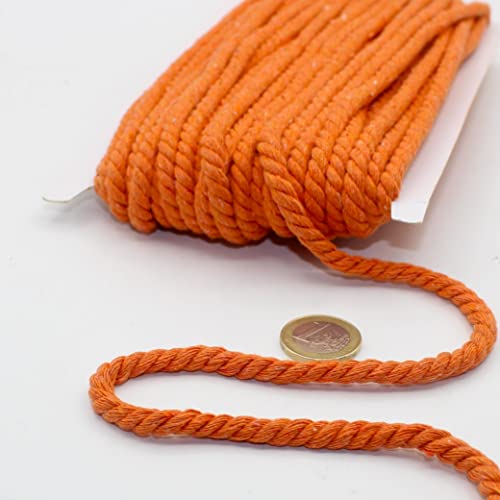 20 Meter Baumwollkordel rund 05 mm geflochten mit Kern aus natürlicher Baumwolle, ideal für DIY, Nähen, vielseitig einsetzbar, 5 mm 07 Orange von ACCESSOIRES LEDUC