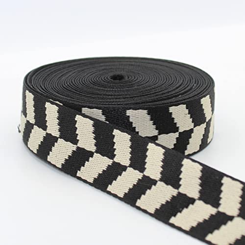 LEDUC 5 Meter Gurtband mit geometrischem Pfeilmuster, 38 mm, weich, glänzend, für Taschen, Schultergurte, Gürtel, Schultergurte, Lederwaren (39 Schwarz / Weiß) von LEDUC