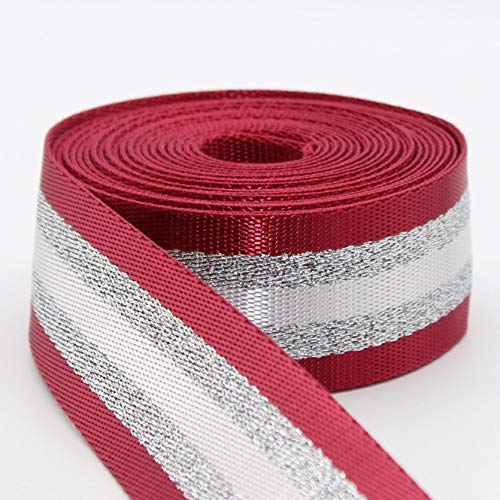 5 m Gurtband, gestreift, glänzend, goldfarben, silberfarben, metallisch, Lurex, 38 mm, Rot/Silber (Kragen 03 A) von ACCESSOIRES LEDUC