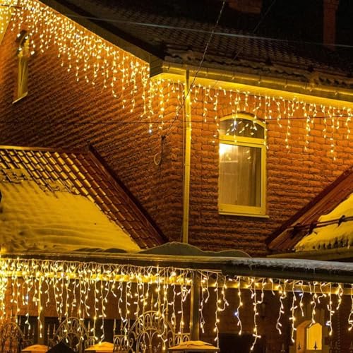 LEDYA 500 LEDs Eisregen Lichterkette Außen, 18M Weihnachtsbeleuchtung Warmweiß, Wasserdicht Lichtervorhang Aussen mit 8 Modi und Timer für Fenster, Traufe, Vorbau, Geländer von LEDYA