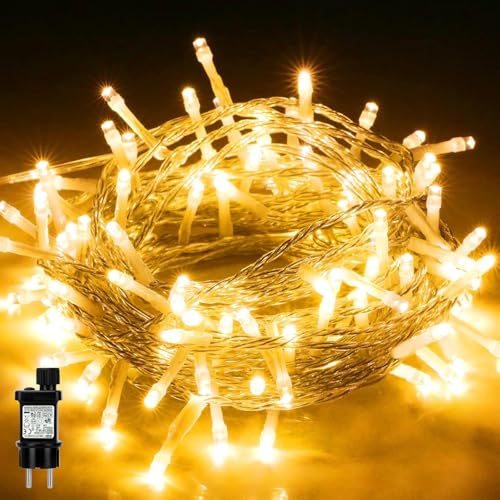 LEDYA LED Lichterkette Außen, 10M 100LED lichterkette Strom mit 8 Leuchtmodis, IP44 Wasserdicht Weihnachtsbeleuchtung innen für Balkon, Garten, Terrasse, Hochzeit, Party, Tannenbaum Deko, Warmweiß von LEDYA