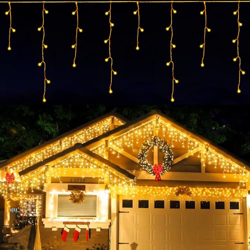 LEDYA Lichterkette Außen, 14M 360led Eisregen Lichterkette Außen Warmweiß, Lichterkette Weihnachten Eisregen Außen, Weihnachtsdeko Aussen 8 Modi für Kinderzimmer Fenster Balkon Garten Garage von LEDYA