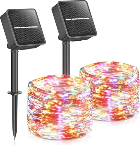 LEDYA Solar Lichterkette Außen, 12M 100 LEDs Lichterketten Aussen, Wasserdicht mit 8 Leuchtmodis Lichterkette für Balkon, Gartendeko, Bäume, Terrasse, Hochzeiten, Weihnachtsbeleuchtung (2 Stück Bunt) von LEDYA