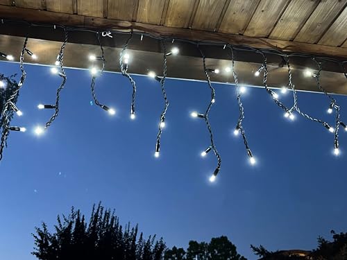 LEDZEIT- Profi Serie - LED Eisregen Lichterkette Außen, Blinkend, Icicle light, Verlängerungskette ohne Netzkabel, 3m x 0.5m, Kaltweiß, Erweiterbar bis zu 288m, für Weihnachten, Gebäude, Geschäfte von LEDZEIT