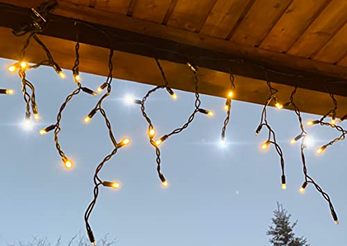 LEDZEIT- Profi Serie - LED Eisregen Lichterkette Außen, Blinkend, Icicle light, Verlängerungskette ohne Netzkabel, 3m x 0.5m, Warmweiß, Erweiterbar bis zu 288m, für Weihnachten, Gebäude, Geschäfte von LEDZEIT