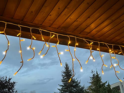 LEDZEIT- Profi Serie - LED Eisregen Lichterkette Außen, Blinkend, Icicle light, Verlängerungskette ohne Netzkabel, 3m x 0.5m, Warmweiß, Erweiterbar bis zu 288m, für Weihnachten, Gebäude, Geschäfte von LEDZEIT