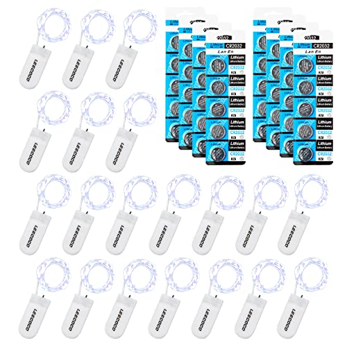 LEECOCO 20 Stück 2m Led lichterkette mit batterie，(zusätzlich 40 Batterien) Doppelte Akkulaufzeit,fur Weihnachten, Hochzeitsdekoration (20 Stück Kaltweiß) von LEECOCO