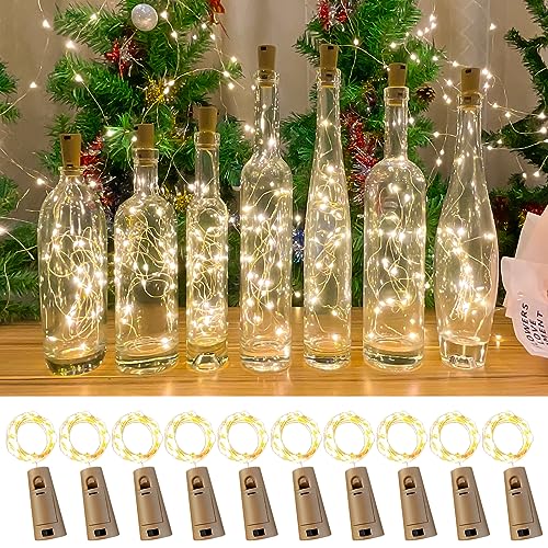 LEECOCO LED Flaschenlichterkette 2m, 20 LEDs, Flaschenkorken Lichterkette für Weihnachten, Party und Hochzeit - Dekorative Lichter für Flaschen, Gläser & Deko (10 Stück Warmweiß) von LEECOCO