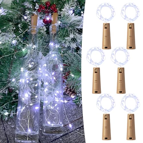 LEECOCO Led flaschenlicht, 2m 20LEDs Flaschenlichterkette korken， Fee lichterkette flaschenkorken für Weihnachten,Party, Hochzeit (6 Stück Kaltweiß（Dual-Batterien） von LEECOCO