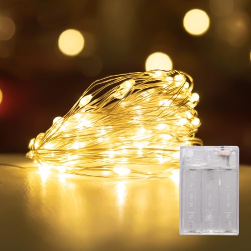 LEECOCO Lichterkette Batterie, Micro LED Lichterkette AA Batterie betrieb für Weihnachten, Schlafzimmer, Party, Hochzeit,Halloween Deko (Warmweiß, 10m) von LEECOCO