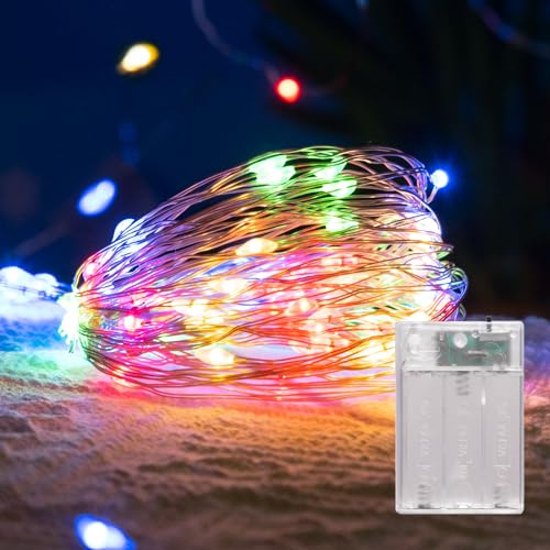 LEECOCO Lichterkette Batterie, Mit Timing-Funktion Micro LED Lichterkette AA Batterie betrieb für Weihnachten, Schlafzimmer, Party, Hochzeit,Halloween Deko (Mehrfarbig, 10m (TIMER)) von LEECOCO