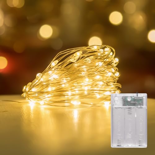 LEECOCO Lichterkette Batterie, Mit Timing-Funktion Micro LED Lichterkette AA Batterie betrieb für Weihnachten, Schlafzimmer, Party, Hochzeit,Halloween Deko (Warmweiß, 10m (TIMER)) von LEECOCO