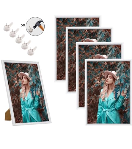 LEEJARD A4 Bilderrahmen 5er Set, Kunststoff Fotorahmen mit sicherem Acrylic-glas für Wandmontage oder Tischplatte Display, Multipel Dekorahmen Farben für Portrait von LEEJARD