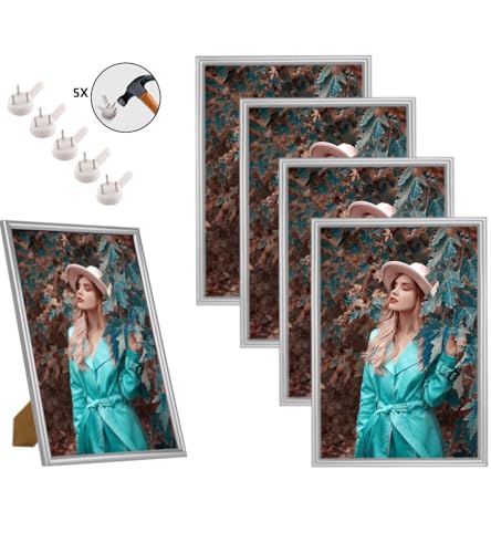 LEEJARD A4 Bilderrahmen 5er Set, Kunststoff Fotorahmen mit sicherem Acrylic-glas für Wandmontage oder Tischplatte Display, Multipel Dekorahmen Farben für Portrait von LEEJARD