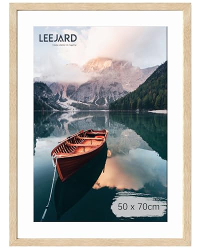 LEEJARD Bilderrahmen 50x70cm, Oak Holz Fotorahmen Holzrahmen Mit Bruchsicherem Plexi-Glas Zum Senkrechten Oder Waagerechten, Portraitrahmen Mit Nahtloser Haken für Wandbehänge von LEEJARD