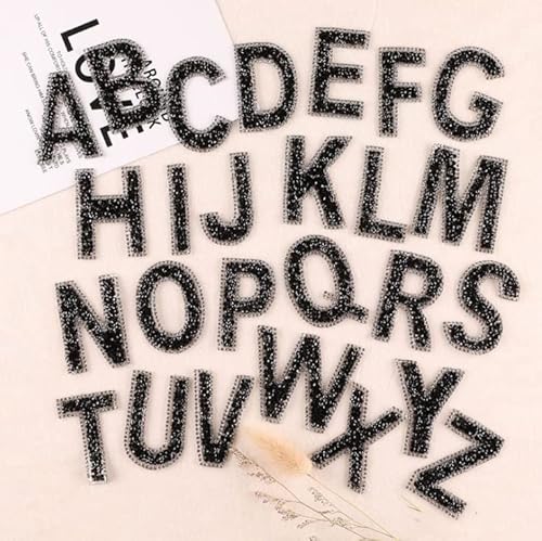 Glitzer-Strass-Alphabet-Buchstaben-Aufkleber, selbstklebend, ABC A-Z, Wörter, Aufkleber für Bastelbedarf, Schwarz, 26 Stück von LEEMASING